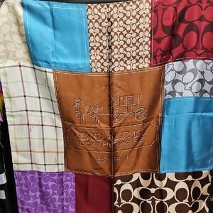 Coach EUC SILK Colorful Patchwork Scarf with Logo